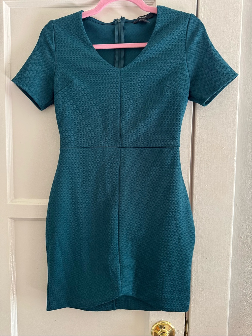 Forever 21 Teal Short Sleeve V-Neck Sheath Dress